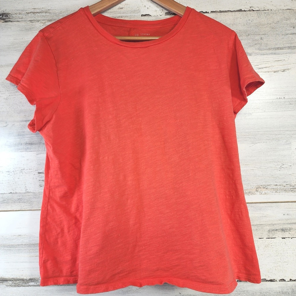 LC Lauren Conrad T Shirt Women XXL Orange Cotton Short Sleeve Slub Casual